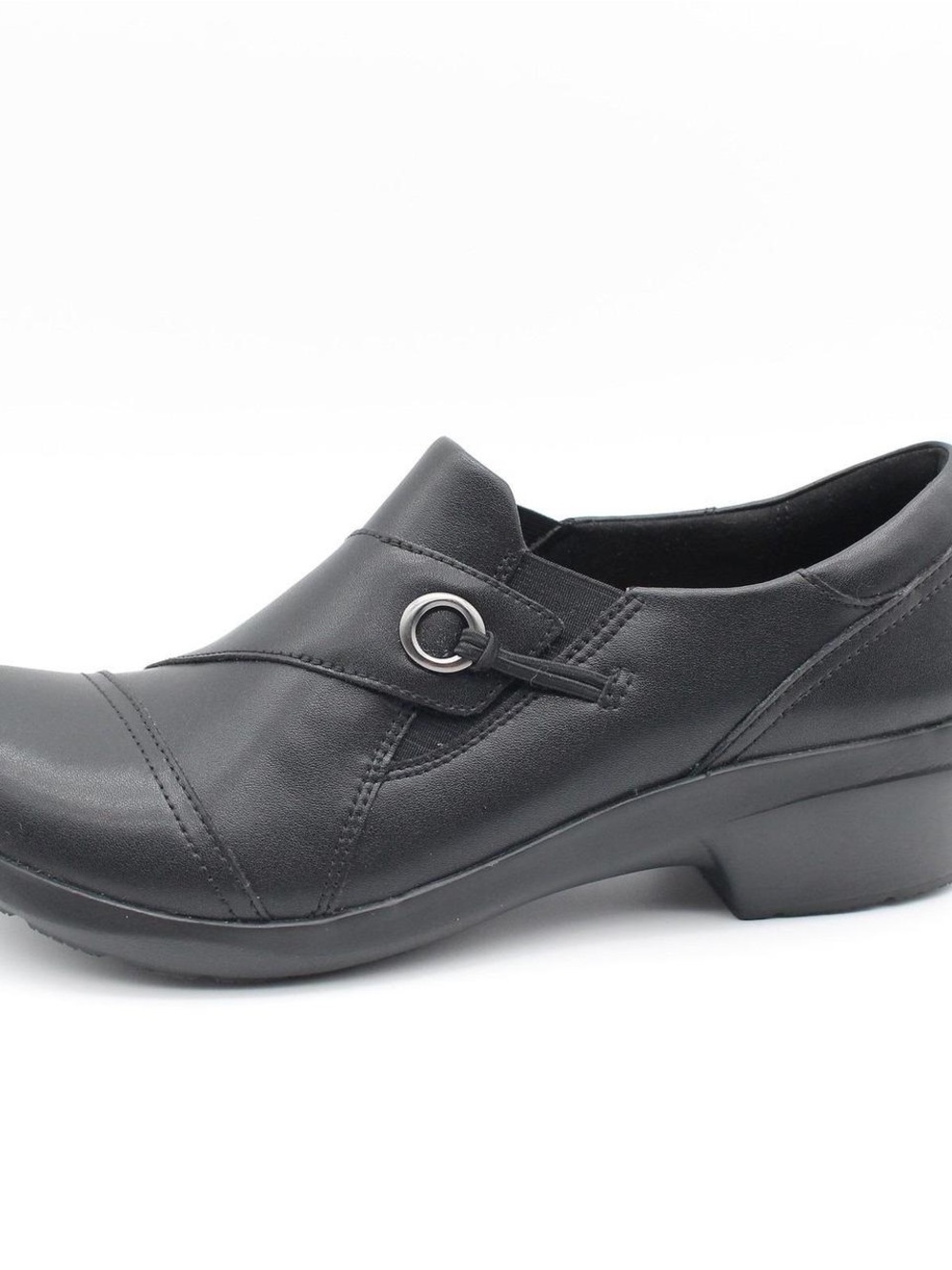 Clarks Black Slip-On Loafer with Silver Accent
